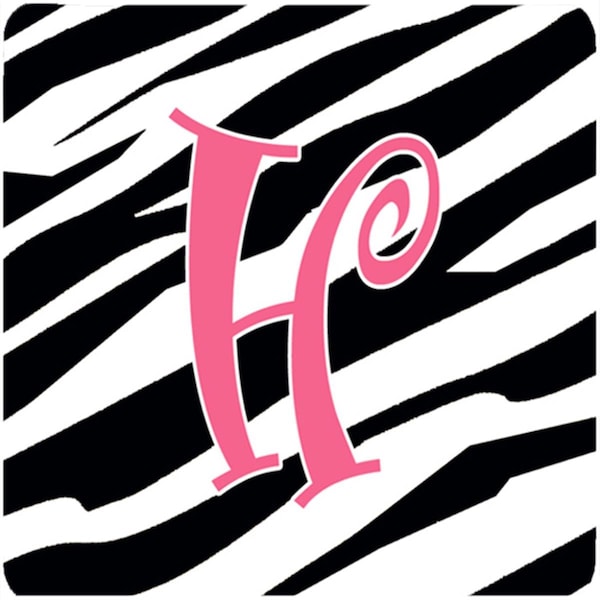 Carolines Treasures Monogram - Zebra Stripe And Pink Foam Coasters, Initial Letter H, 4PK - CJ1037-HFC