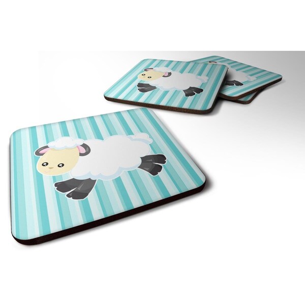 Carolines Treasures Sheep on Blue Stripes Foam Coasters - Set of 4 - BB6873FC