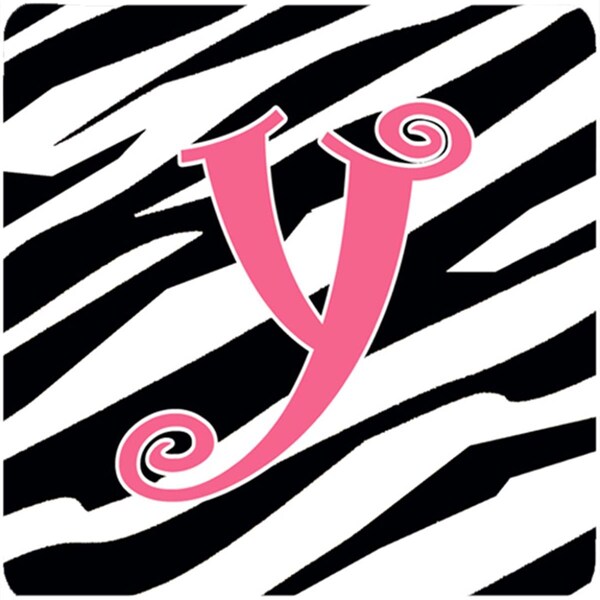 Carolines Treasures Monogram - Zebra Stripe And Pink Foam Coasters, Initial Letter Y, 4PK - CJ1037-YFC