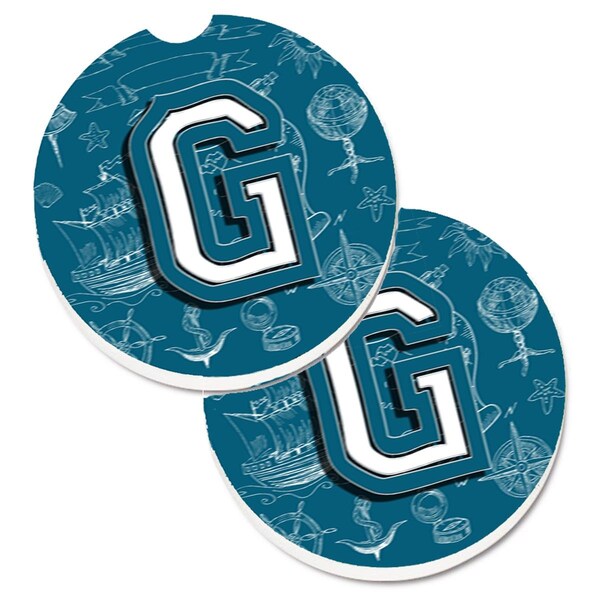 Carolines Treasures Letter G Sea Doodles Initial Alphabet Cup Holder Car Coaster, 2PK - CJ2014-GCARC