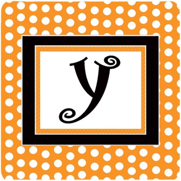 Carolines Treasures Set of 4 Monogram - Orange Polkadots Foam Coasters Initial Letter Y - CJ1033-YFC