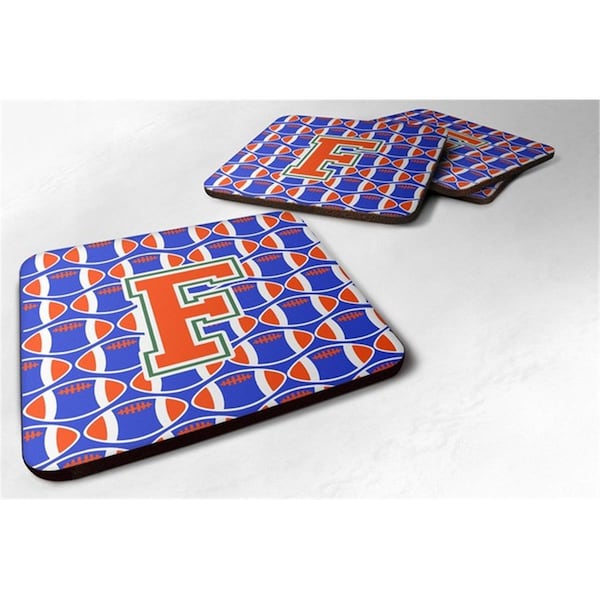 Carolines Treasures Letter F Football Green, Blue and Orange Foam Coaster - Set of 4 - CJ1083-FFC