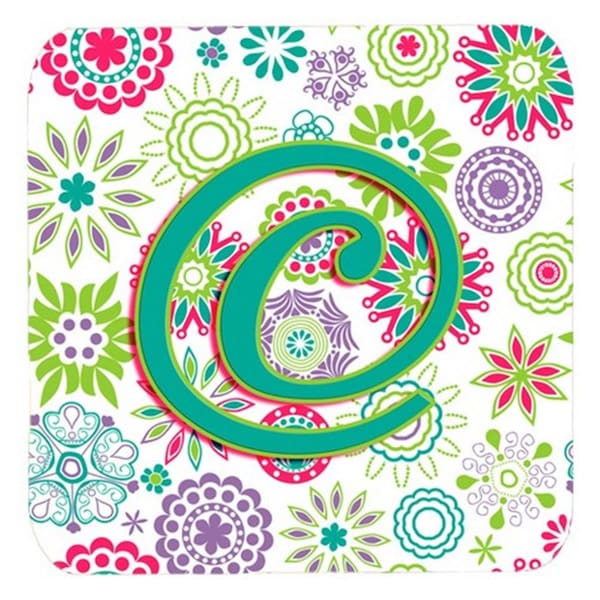 Carolines Treasures Letter C Flowers Pink Teal Green Initial Foam Coasters- Set of 4 - CJ2011-CFC
