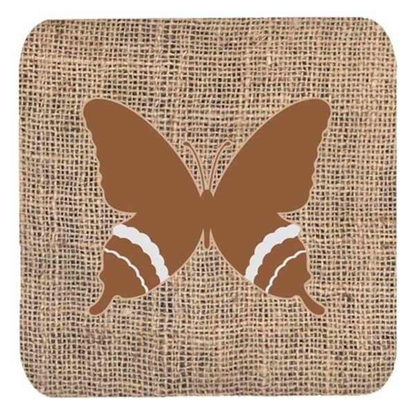 Carolines Treasures Butterfly Burlap And Brown Foam Coasters- Set of 4 - BB1034-BL-BN-FC