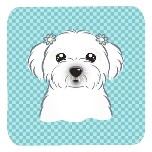 Carolines Treasures 3.5 x 3.5 In. Checkerboard Blue Maltese Foam Coasters- Set of 4 - BB1146FC