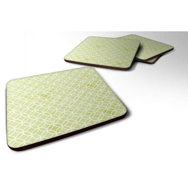 Carolines Treasures Gemoetric Circles on Green Watercolor Foam Coaster, Set of 4 - BB7493FC