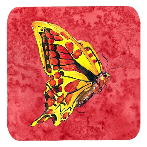 Carolines Treasures Butterfly On Red Foam Coasters- Set of 4 - 8862FC