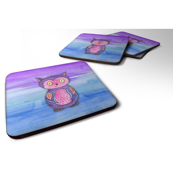 Carolines Treasures Pink & Purple Owl Watercolor Foam Coasters - Set of 4 - BB7427FC