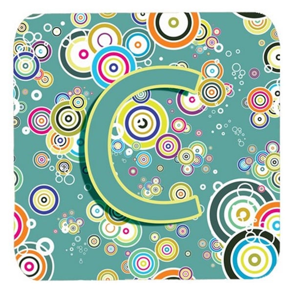 Carolines Treasures Letter C Circle Circle Teal Initial Alphabet Foam Coasters- Set of 4 - CJ2015-CFC