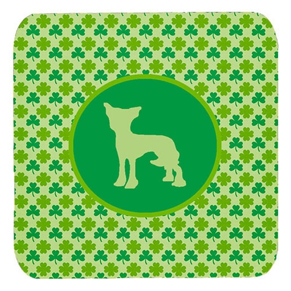 Carolines Treasures Chinese Crested Lucky Shamrock Foam Coasters- Set of 4 - SDK1099-C-FC