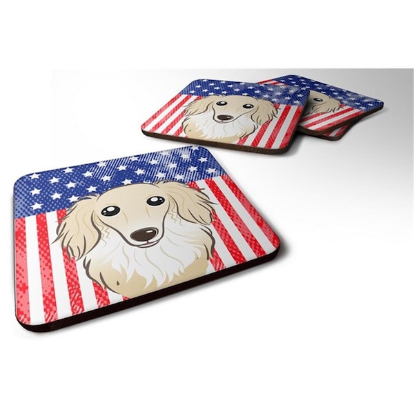 Carolines Treasures American Flag and Longhair Creme Dachshund Foam Coaster, Set of 4 - BB2142FC