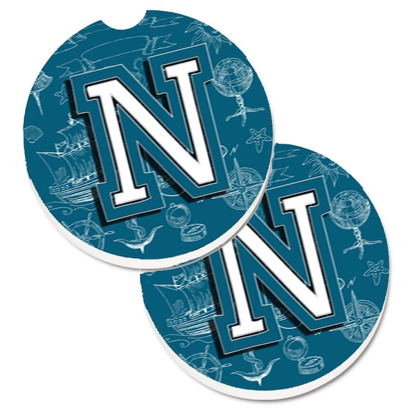 Carolines Treasures Letter N Sea Doodles Initial Alphabet Cup Holder Car Coaster, 2PK - CJ2014-NCARC