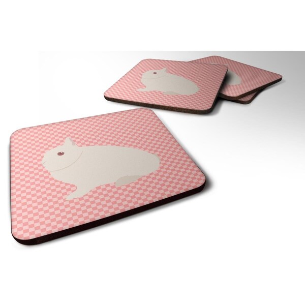 Carolines Treasures Hermelin Rabbit Pink Check Foam Coaster, Set of 4 - BB7964FC