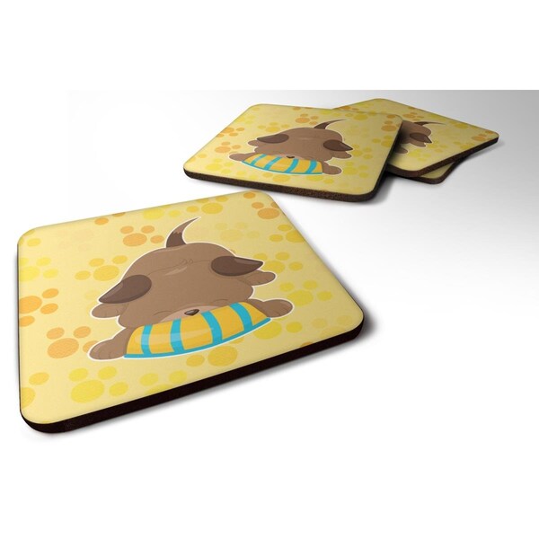 Carolines Treasures Puppy on Yellow Pawprints Foam Coasters - Set of 4 - BB7076FC