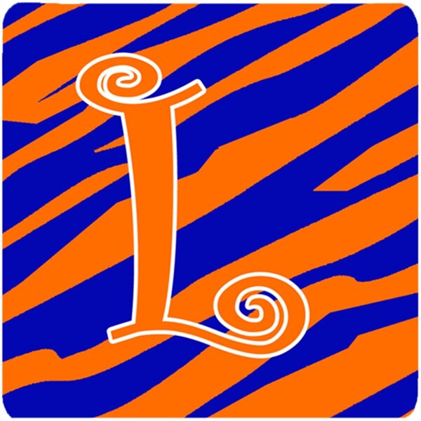 Carolines Treasures 3.5 x 3.5 in. Monogram Tiger Stripe Blue and Orange Foam Coasters Initial Letter L, 4PK - CJ1036-LFC