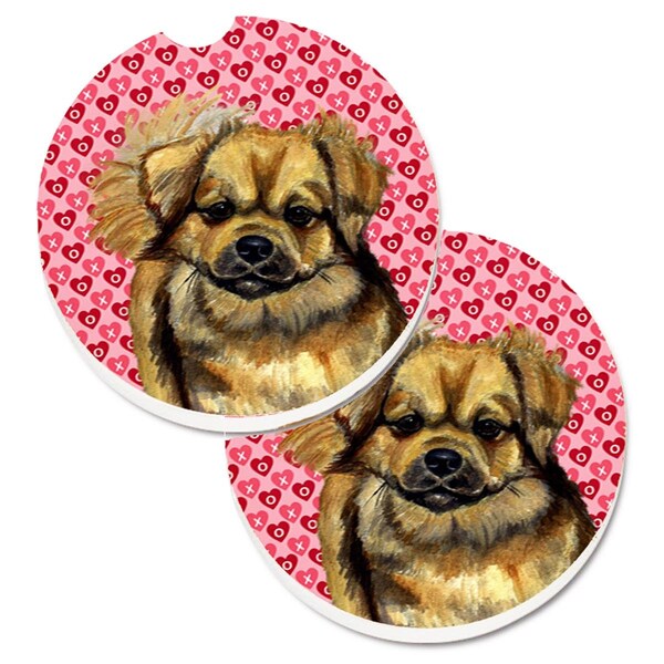 Carolines Treasures Tibetan Spaniel Hearts Love Valentines Day Cup Holder Car Coaster, 2PK - LH9169CARC