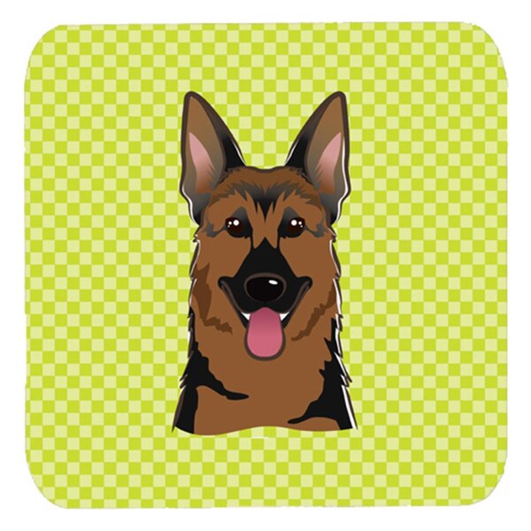 Carolines Treasures 3.5 x 3.5 In. Checkerboard Lime Green German Shepherd Foam Coasters, 4PK - BB1273FC