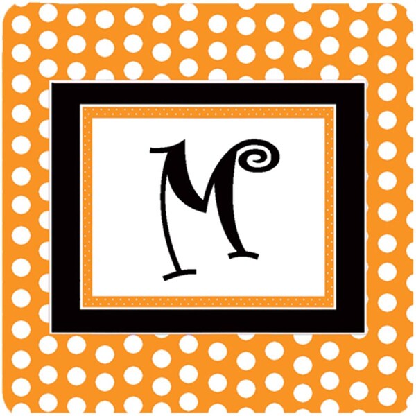 Carolines Treasures Set of 4 Monogram - Orange Polkadots Foam Coasters Initial Letter M - CJ1033-MFC