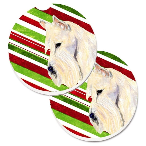 Carolines Treasures Scottish Terrier Candy Cane Holiday Christmas Cup Holder Car Coaster, 2PK - SS4599CARC
