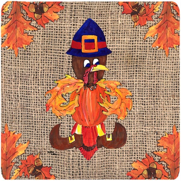 Carolines Treasures Thanksgiving Turkey Pilgrim Fleur De Lis Foam Coasters- 3.5 x 3.5 In., 4PK - 8743FC
