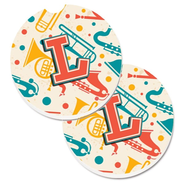 Carolines Treasures Letter L Retro Teal Orange Musical Instruments Initial Cup Holder Car Coaster, 2PK - CJ2001-LCARC