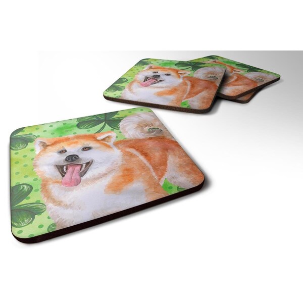 Carolines Treasures Akita St.Patricks Foam Coaster, 3.5 x 3.5 in. - Set of 4 - BB9877FC