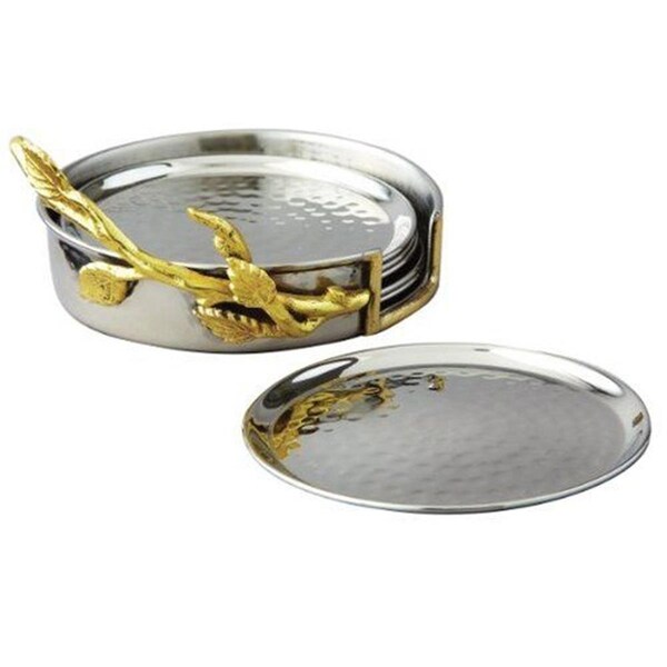 Auric Golden Vine Hammered Coaster Set, 7 Piece, 7PK - AU779515
