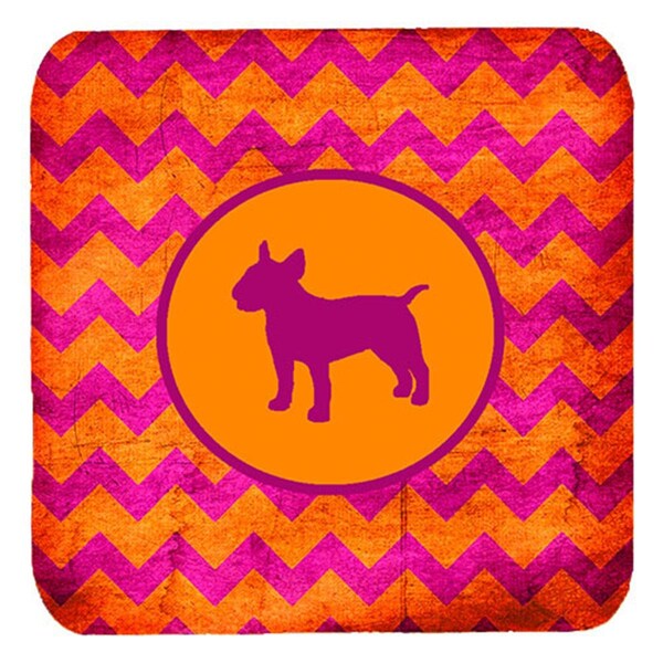 Carolines Treasures Bull Terrier Chevron Pink And Orange Foam Coasters- Set of 4 - SDK1018-B-FC