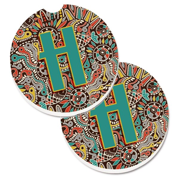 Carolines Treasures Letter H Retro Tribal Alphabet Initial Cup Holder Car Coaster, 2PK - CJ2013-HCARC