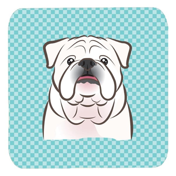 Carolines Treasures 3.5 x 3.5 In. Checkerboard Blue White English Bulldog Foam Coasters, 4PK - BB1158FC