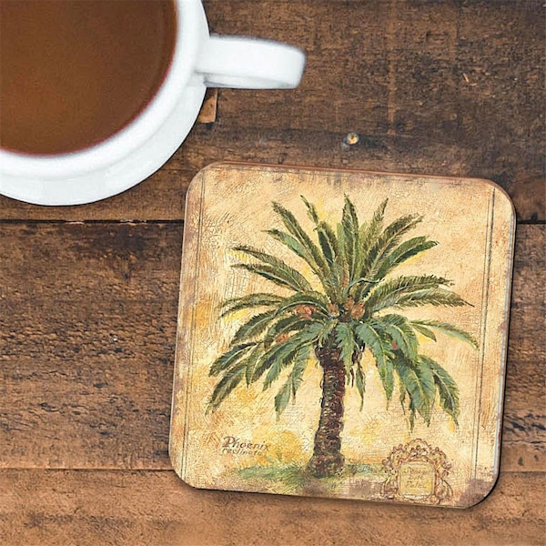 Nature Wonders 4 x 4 in. Palm Tree Coastal Wooden Cork Coasters Gift, 4PK - 8198630C-S4