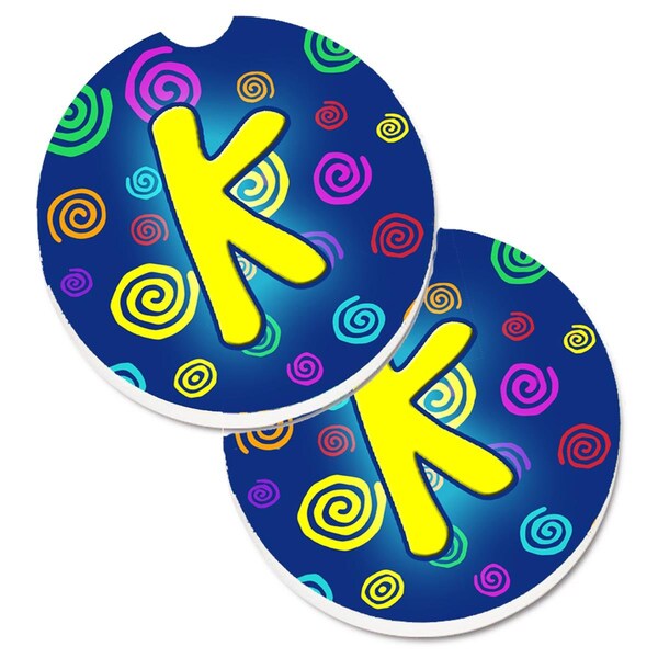 Carolines Treasures Letter K Initial Monogram Blue Swirls Cup Holder Car Coaster, 2PK - CJ1011-KCARC