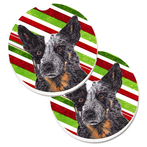 Carolines Treasures Australian Cattle Dog Candy Cane Holiday Christmas Cup Holder Car Coaster, 2PK - SC9356CARC