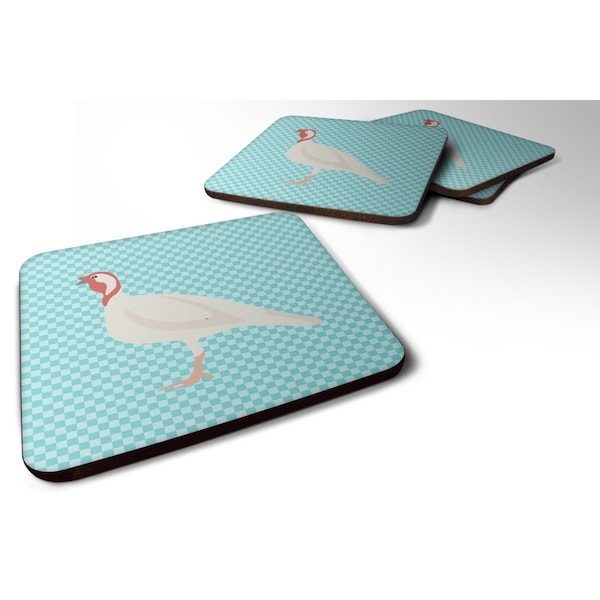Carolines Treasures Beltsville Small White Turkey Hen Blue Check Foam Coaster, Set of 4 - BB8163FC