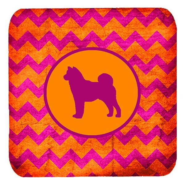 Carolines Treasures Shiba Inu Chevron Pink And Orange Foam Coasters- Set of 4 - SDK1149-B-FC