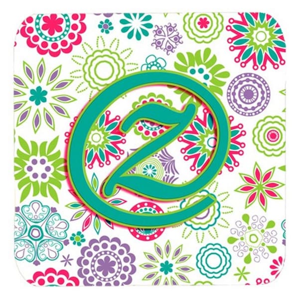 Carolines Treasures Letter Z Flowers Pink Teal Green Initial Foam Coasters- Set of 4 - CJ2011-ZFC