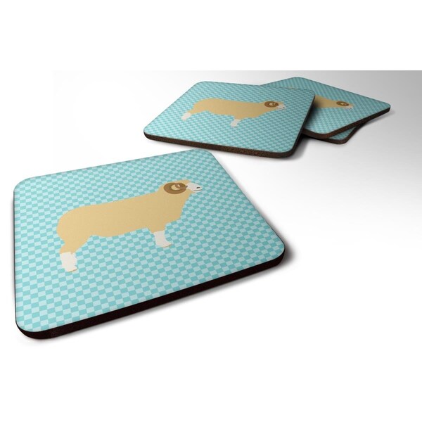 Carolines Treasures Horned Dorset Sheep Blue Check Foam Coaster, Set of 4 - BB8154FC
