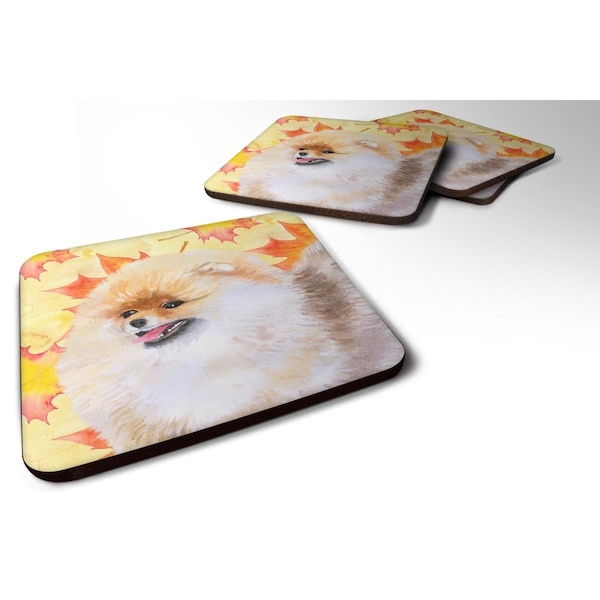 Carolines Treasures Pomeranian Fall Foam Coaster, 3.5 x 3.5 in. - Set of 4 - BB9943FC