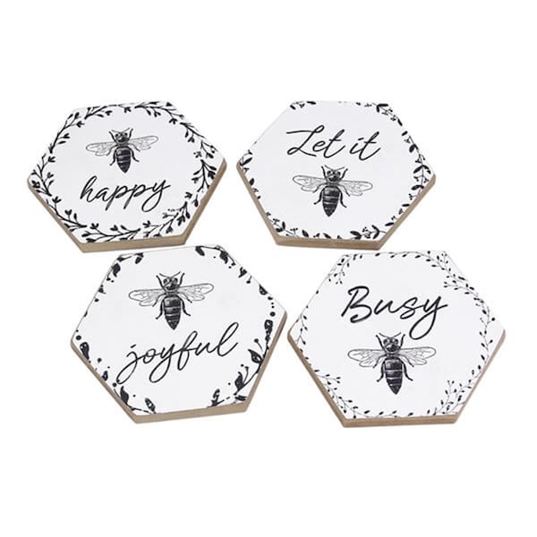 Desorden Wood Bee Coaster with Cork Backing - Set of 4 - DE4254291