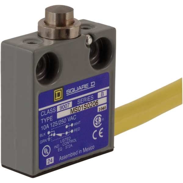 Interruptor de límite Telemecanique Sensors, émbolo, retorno por resorte, SPDT, 10A @ 300V AC, Ubicación del actuador: Superior - 9007MS01S0206.
