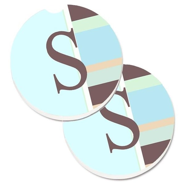 Carolines Treasures Carolines Treasures CJ1003-SCARC Letter S Initial Monogram Blue Stripes Set of 2 Cup Holder Car Coaster - CJ1003-SCARC