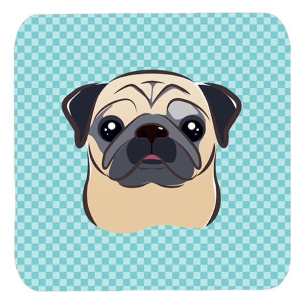 Carolines Treasures Carolines Treasures BB1200FC 3.5 x 3.5 In. Checkerboard Blue Fawn Pug Foam Coasters; Set Of 4 - BB1200FC