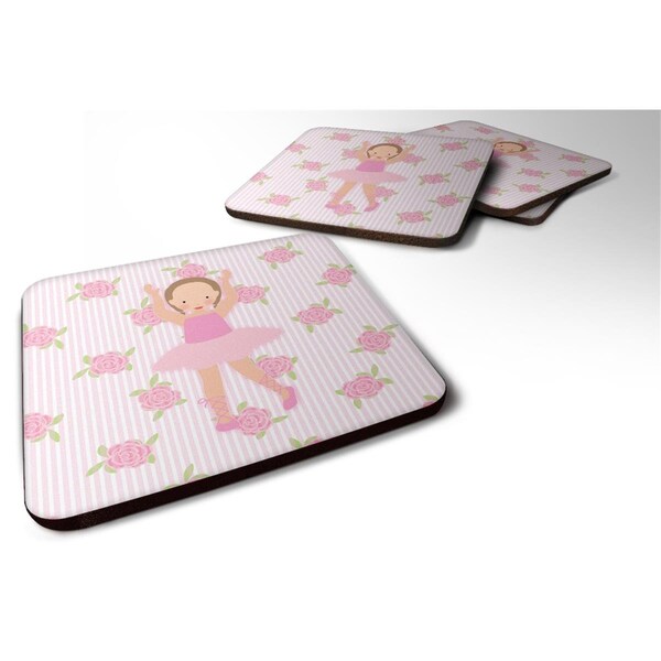 Carolines Treasures Ballerina Brown Hair Ponytails Foam Coaster, Set of 4 - BB5189FC