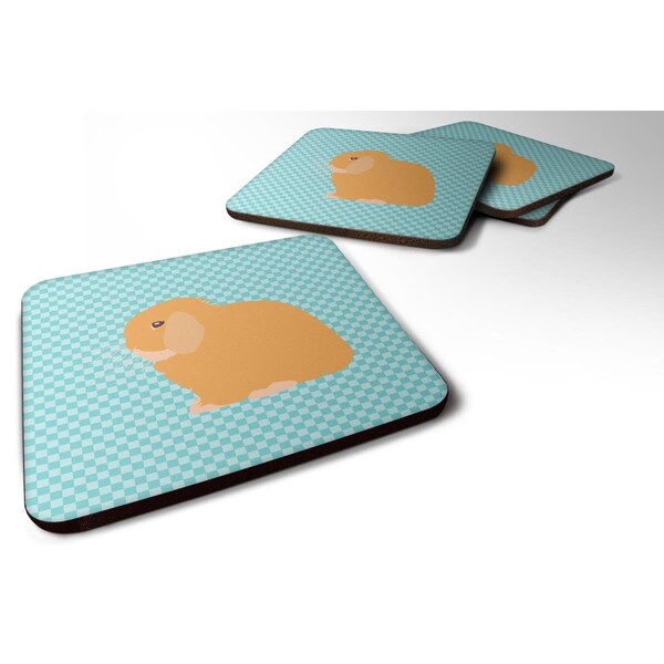 Carolines Treasures Holland Lop Rabbit Blue Check Foam Coaster, Set of 4 - BB8142FC