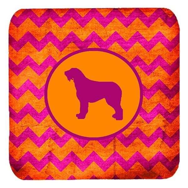 Carolines Treasures Irish Wolfhound Chevron Pink And Orange Foam Coasters- Set of 4 - SDK1135-B-FC