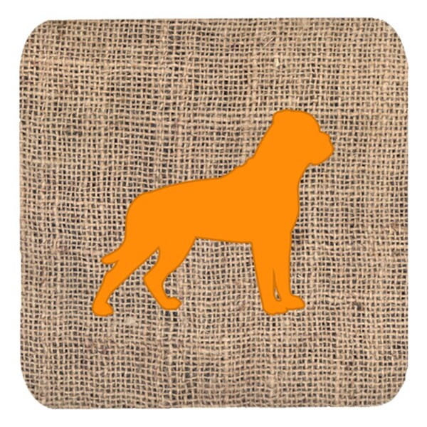 Carolines Treasures Rottweiler Burlap And Orange Foam Coasters- Set of 4 - BB1083-BL-OR-FC