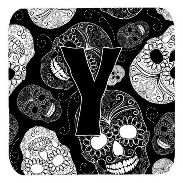 Carolines Treasures Letter Y Day Of The Dead Skulls Black Foam Coasters- Set of 4 - CJ2008-YFC