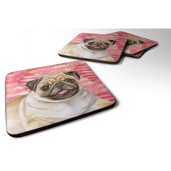 Carolines Treasures Fawn Pug Love Foam Coaster - Set of 4 - BB9805FC