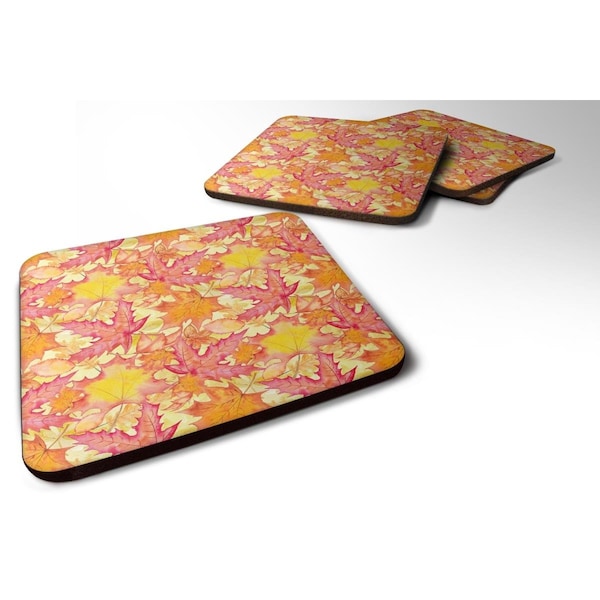 Carolines Treasures Fall Leaves Watercolor Red Foam Coaster, Set of 4 - BB7498FC
