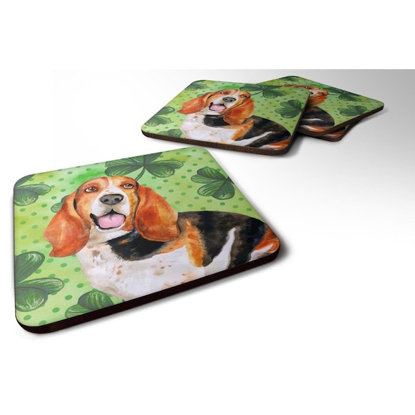 Carolines Treasures Basset Hound St.Patricks Foam Coaster, 3.5 x 3.5 in. - Set of 4 - BB9878FC